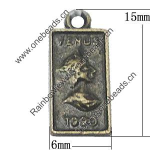 Pendant, Zinc Alloy Jewelry Findings, Rectangle 6x15mm, Sold by Bag