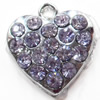 Zinc Alloy Charm/Pendant with Crystal, Heart, 19x20mm, Sold by PC