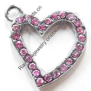 Zinc Alloy Charm/Pendant with Crystal, Heart, 19x22mm, Sold by PC