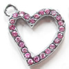 Zinc Alloy Charm/Pendant with Crystal, Heart, 19x22mm, Sold by PC
