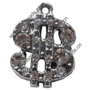 Zinc Alloy Charm/Pendant with Crystal, 18x24mm, Sold by PC