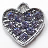 Zinc Alloy Charm/Pendant with Crystal, Heart, 16x16mm, Sold by PC
