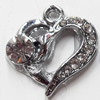 Zinc Alloy Charm/Pendant with Crystal, Heart, 18x20mm, Sold by PC