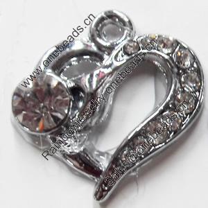 Zinc Alloy Charm/Pendant with Crystal, Heart, 18x20mm, Sold by PC