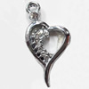 Zinc Alloy Charm/Pendant with Crystal, Heart, 15x31mm, Sold by PC