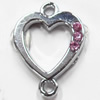 Zinc Alloy Connector with Crystal, Heart, 18x22mm, Sold by PC