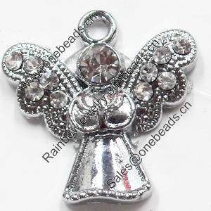 Zinc Alloy Charm/Pendant with Crystal, 20x21mm, Sold by PC