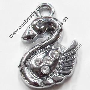 Zinc Alloy Charm/Pendant with Crystal, Goose, 12x18mm, Sold by PC