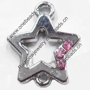 Zinc Alloy Connector with Crystal, Star, 19x22mm, Sold by PC