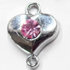 Zinc Alloy Connector with Crystal, Heart, 12x15mm, Sold by PC