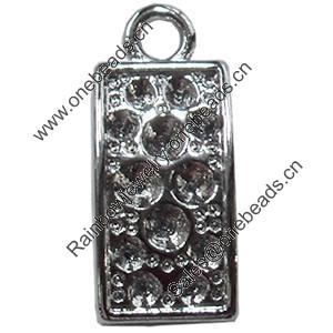 Zinc Alloy Charm/Pendant with Crystal, 8x20mm, Sold by PC