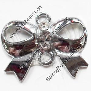 Zinc Alloy Charm/Pendant with Crystal, Bowknot, 30x26mm, Sold by PC