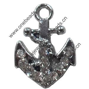 Zinc Alloy Charm/Pendant with Crystal, 11x15mm, Sold by PC