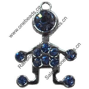 Zinc Alloy Charm/Pendant with Crystal, 18x27mm, Sold by PC