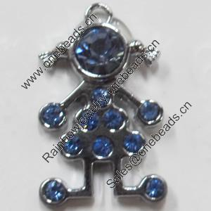 Zinc Alloy Charm/Pendant with Crystal, 15x26mm, Sold by PC