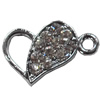 Zinc Alloy Charm/Pendant with Crystal, Heart, 16x11mm, Sold by PC