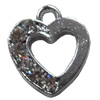 Zinc Alloy Charm/Pendant with Crystal, Heart, 11x13mm, Sold by PC