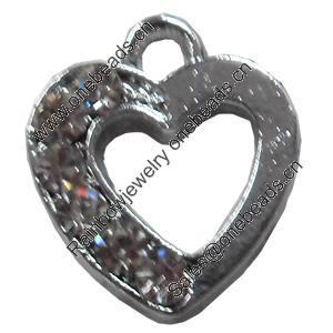 Zinc Alloy Charm/Pendant with Crystal, Heart, 11x13mm, Sold by PC