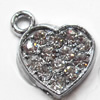 Zinc Alloy Charm/Pendant with Crystal, Heart, 11x13mm, Sold by PC