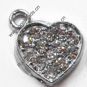 Zinc Alloy Charm/Pendant with Crystal, Heart, 11x13mm, Sold by PC