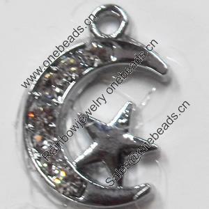 Zinc Alloy Charm/Pendant with Crystal, 13x18mm, Sold by PC