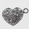 Zinc Alloy Charm/Pendant with Crystal, Heart, 17x12mm, Sold by PC