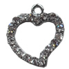 Zinc Alloy Charm/Pendant with Crystal, Heart, 17x18mm, Sold by PC