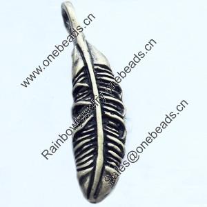 Pendant, Zinc Alloy Jewelry Findings, Leaf, 10x36mm, Sold by Bag