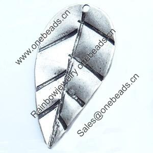 Pendant, Zinc Alloy Jewelry Findings, Leaf, 18x34mm, Sold by Bag