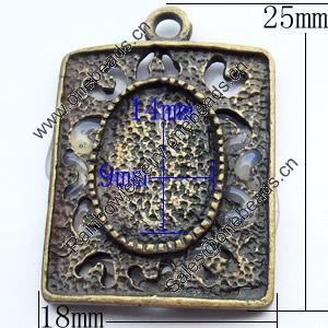 Zinc Alloy Pendant Settings, Outside diameter:18x25mm, Interior diameter:9x14mm, Sold by Bag