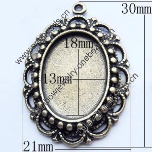 Zinc Alloy Pendant Settings, Outside diameter:21x30mm, Interior diameter:13x18mm, Sold by Bag