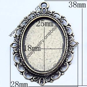 Zinc Alloy Pendant Settings, Outside diameter:28x38mm, Interior diameter:18x25mm, Sold by Bag