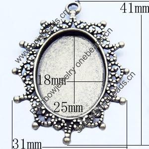 Zinc Alloy Pendant Settings, Outside diameter:31x41mm, Interior diameter:18x25mm, Sold by Bag