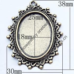 Zinc Alloy Pendant Settings, Outside diameter:30x38mm, Interior diameter:18x25mm, Sold by Bag