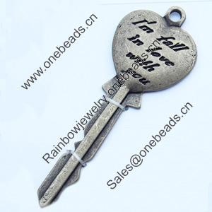 Pendant, Zinc Alloy Jewelry Findings, Key, 20x57mm, Sold by Bag