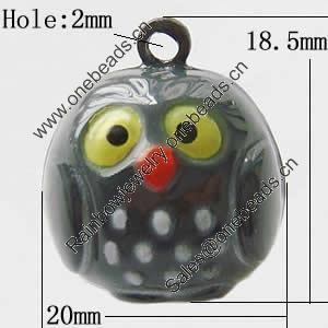 Brass Enamel Small Bell Charm, Lead-free 20x18.5x17mm, Hole:about 2.5mm, Sold by PC