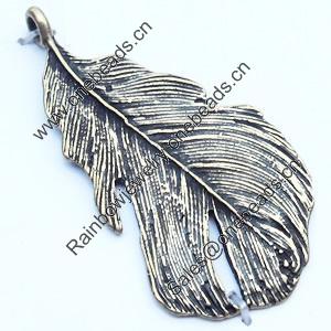 Pendant, Zinc Alloy Jewelry Findings, Leaf, 24x47mm, Sold by Bag