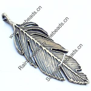 Pendant, Zinc Alloy Jewelry Findings, Leaf, 23x62mm, Sold by Bag