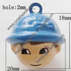 Brass Enamel Small Bell Charm, Lead-free 20x18x18.5mm, Hole:about 2mm, Sold by PC