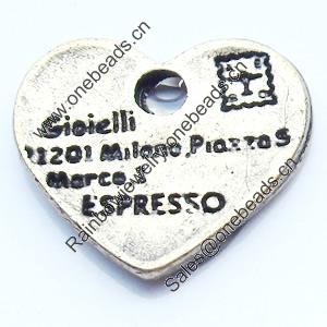 Pendant, Zinc Alloy Jewelry Findings, Heart, 13x12mm, Sold by Bag
