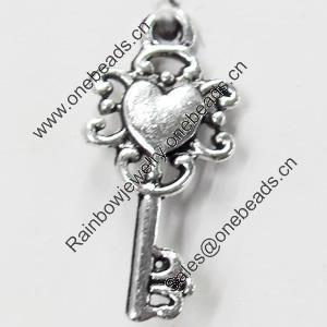Pendant, Zinc Alloy Jewelry Findings, Key, 11x25mm, Sold by Bag