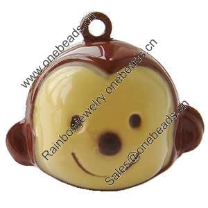Brass Enamel Small Bell Charm, Lead-free 22x30x24mm, Hole:about 2.5mm, Sold by PC