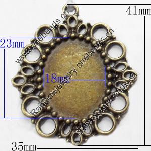 Zinc Alloy Pendant Settings, Outside diameter:35x41mm Inside diameter:18x23mm, Sold by Bag
