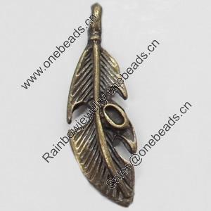 Pendant, Zinc Alloy Jewelry Findings, Leaf, 11x27mm, Sold by Bag