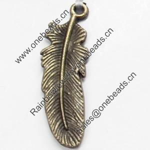 Pendant, Zinc Alloy Jewelry Findings, Leaf, 9x30mm, Sold by Bag