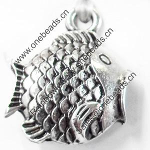 Pendant, Zinc Alloy Jewelry Findings, Fish, 17x20mm, Sold by Bag