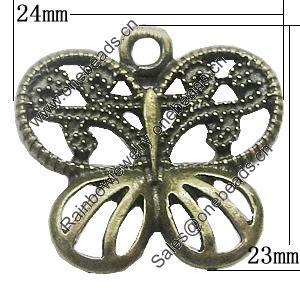 Pendant, Zinc Alloy Jewelry Findings, Butterfly 24x23mm, Sold by Bag
