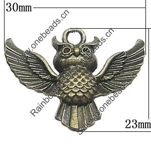 Pendant, Zinc Alloy Jewelry Findings, Owl 30x23mm, Sold by Bag