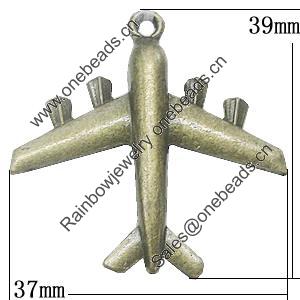 Pendant, Zinc Alloy Jewelry Findings, Plane 37x39mm, Sold by Bag