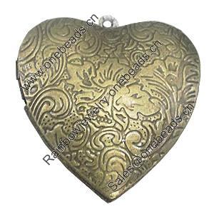 Iron Locket Photo Pendant, Heart Outside diameter:39x41mm Inside diameter:28x26mm, Sold by Bag